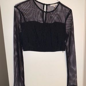 Black crop top with mesh sleeves